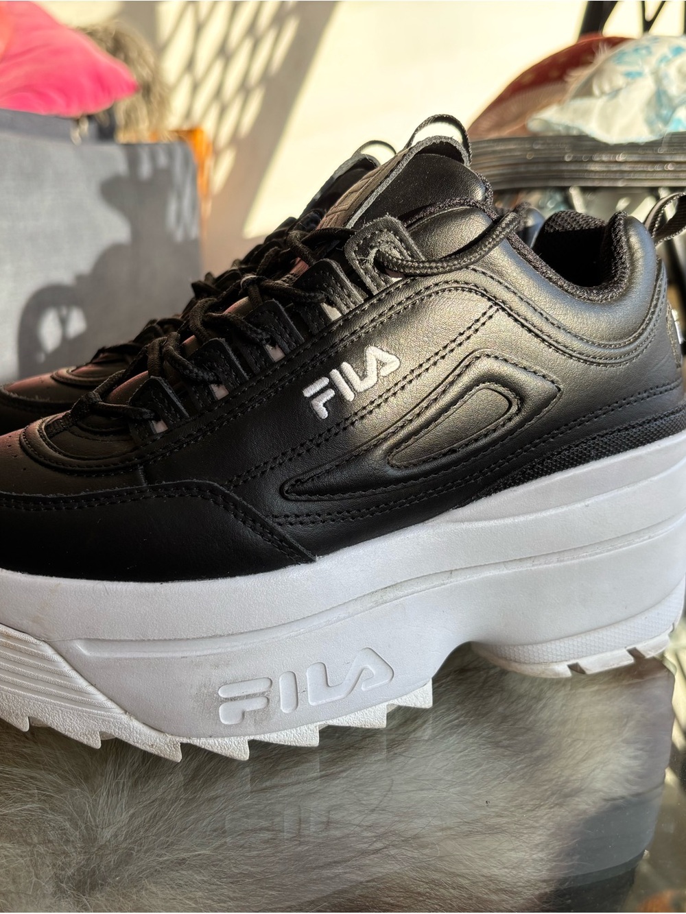 FILA Black and White Platform Sneakers